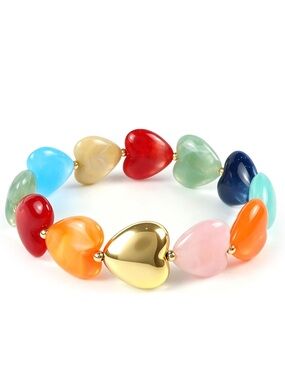New Multicolor Heart Bracelet with Gold Heart